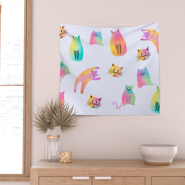 Rainbow Cats Pastel Wall Tapestry Gallery Image 2
