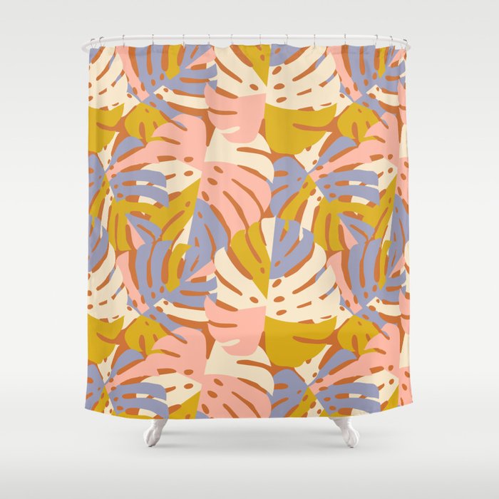 Color Block Monstera Pink + Lavender Shower Curtain Gallery Image 1