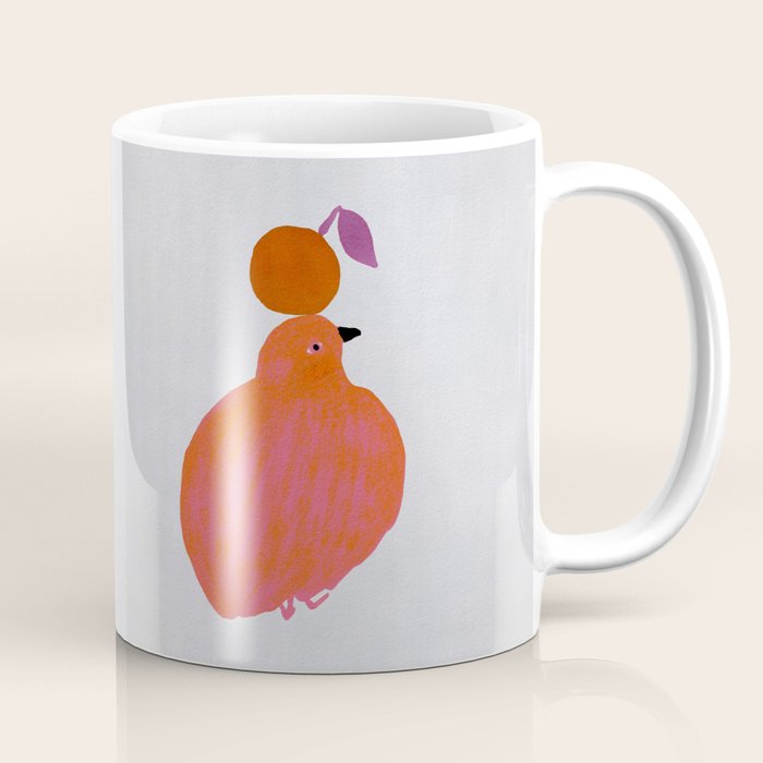 Fat Round Bird and Orange - Fuchsia and Grey Coffee Mug Gallery Image 1