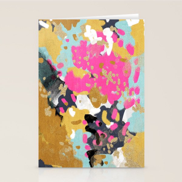 Laurel - Abstract painting in a free style with bold colors gold, navy, pink, blush, white, turquois Stationery Card Gallery Image 1