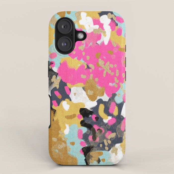 Laurel - Abstract painting in a free style with bold colors gold, navy, pink, blush, white, turquois iPhone Case Gallery Image 1