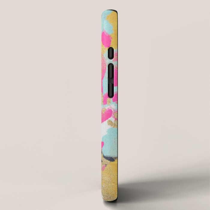 Laurel - Abstract painting in a free style with bold colors gold, navy, pink, blush, white, turquois iPhone Case Gallery Image 2