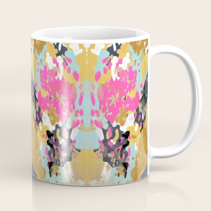 Laurel - Abstract painting in a free style with bold colors gold, navy, pink, blush, white, turquois Coffee Mug Gallery Image 1