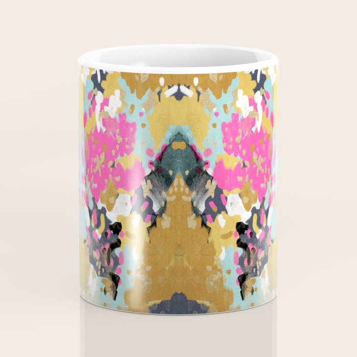 Laurel - Abstract painting in a free style with bold colors gold, navy, pink, blush, white, turquois Coffee Mug Gallery Image 4