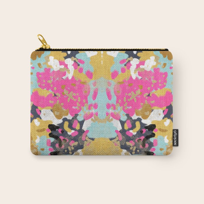 Laurel - Abstract painting in a free style with bold colors gold, navy, pink, blush, white, turquois Carry All Pouch Gallery Image 1