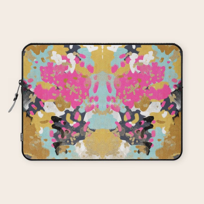 Laurel - Abstract painting in a free style with bold colors gold, navy, pink, blush, white, turquois Laptop Sleeve Gallery Image 1