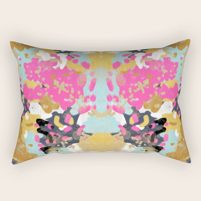 Laurel - Abstract painting in a free style with bold colors gold, navy, pink, blush, white, turquois Rectangular Pillow Gallery Image 2