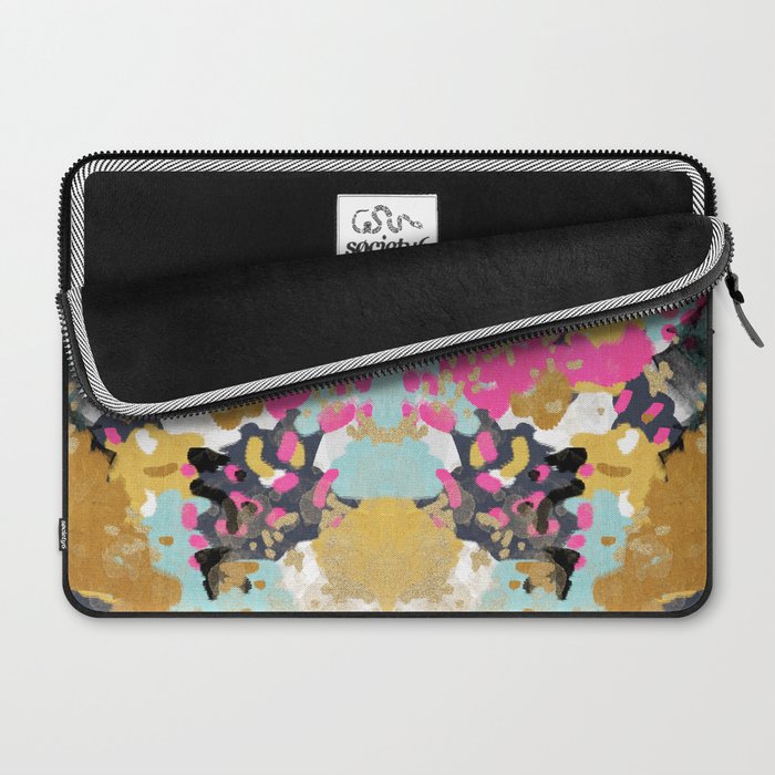 Laurel - Abstract painting in a free style with bold colors gold, navy, pink, blush, white, turquois Laptop Sleeve Gallery Image 2