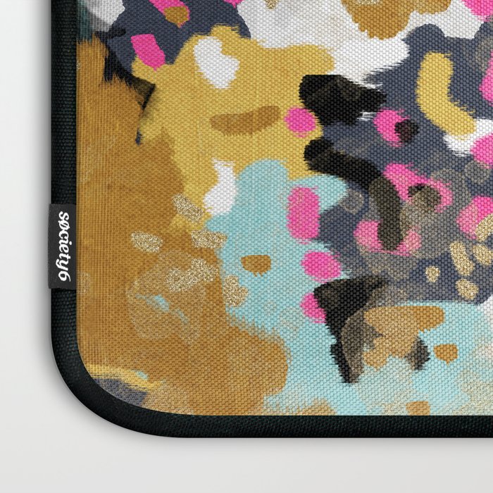 Laurel - Abstract painting in a free style with bold colors gold, navy, pink, blush, white, turquois Laptop Sleeve Gallery Image 3