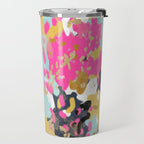 Laurel - Abstract painting in a free style with bold colors gold, navy, pink, blush, white, turquois Travel Mug Gallery Image 2