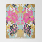 Laurel - Abstract painting in a free style with bold colors gold, navy, pink, blush, white, turquois Throw Blanket Gallery Image 2