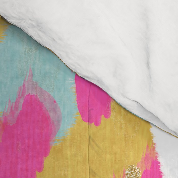 Laurel - Abstract painting in a free style with bold colors gold, navy, pink, blush, white, turquois Comforter Gallery Image 4