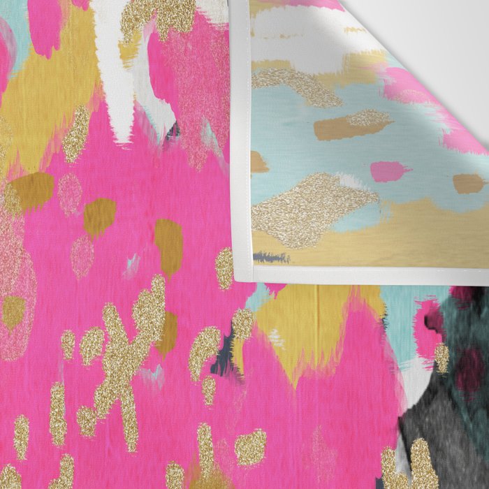 Laurel - Abstract painting in a free style with bold colors gold, navy, pink, blush, white, turquois Wall Tapestry Gallery Image 3