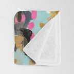 Laurel - Abstract painting in a free style with bold colors gold, navy, pink, blush, white, turquois Throw Blanket Gallery Image 3