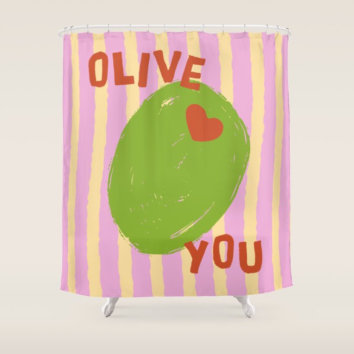 Love You Olive Kitchen Art Shower Curtain Gallery Image 1
