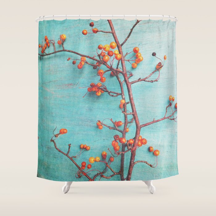 She Hung Her Dreams on Branches - autumn botanical still life photo cottage decor Shower Curtain Gallery Image 1