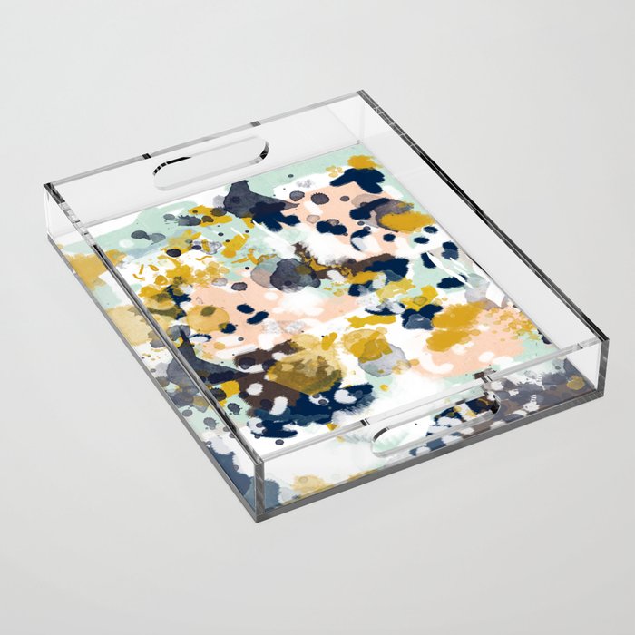 Sloane - Abstract painting in modern fresh colors navy, mint, blush, cream, white, and gold Acrylic Tray Gallery Image 1