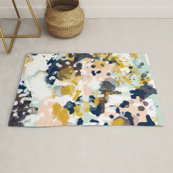 Sloane - Abstract painting in modern fresh colors navy, mint, blush, cream, white, and gold Rug Gallery Image 1