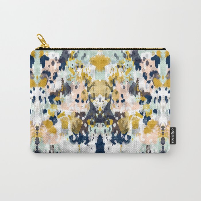 Sloane - Abstract painting in modern fresh colors navy, mint, blush, cream, white, and gold Carry All Pouch Gallery Image 1
