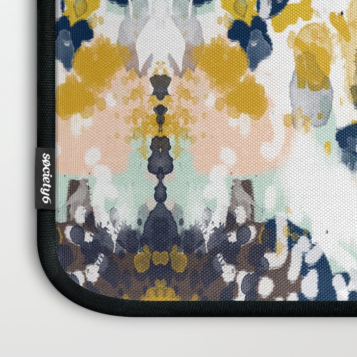 Sloane - Abstract painting in modern fresh colors navy, mint, blush, cream, white, and gold Laptop Sleeve Gallery Image 3