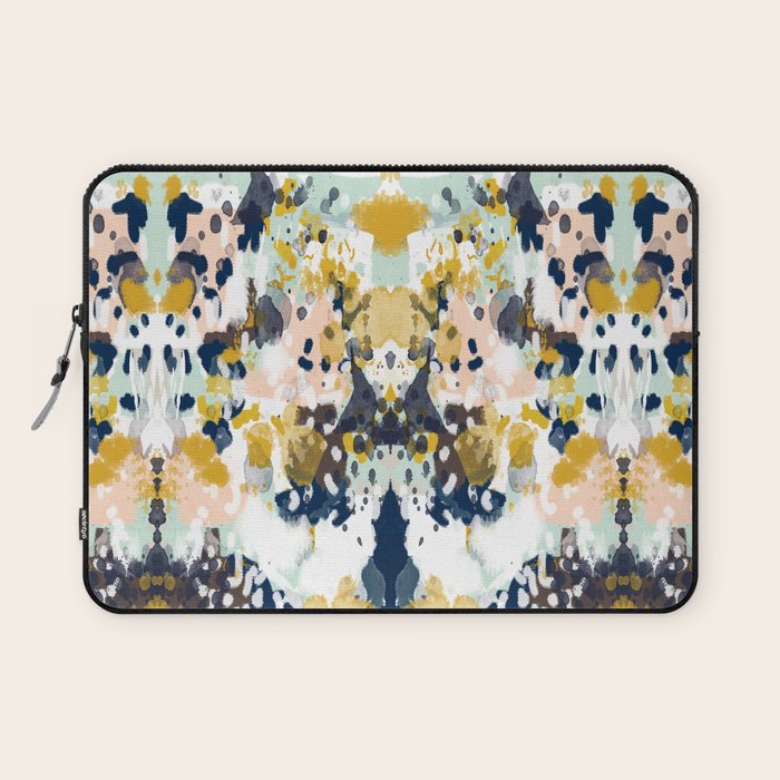 Sloane - Abstract painting in modern fresh colors navy, mint, blush, cream, white, and gold Laptop Sleeve Gallery Image 1