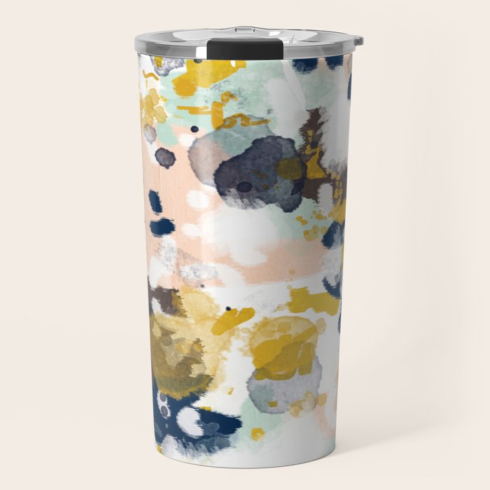 Sloane - Abstract painting in modern fresh colors navy, mint, blush, cream, white, and gold Travel Mug Gallery Image 1