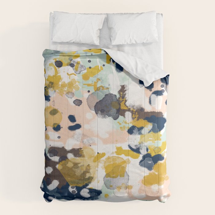 Sloane - Abstract painting in modern fresh colors navy, mint, blush, cream, white, and gold Comforter Gallery Image 6