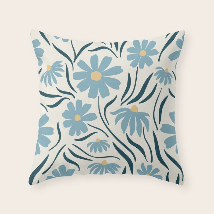 Happy Florals, Light Blue and Yellow Throw Pillow Gallery Image 1