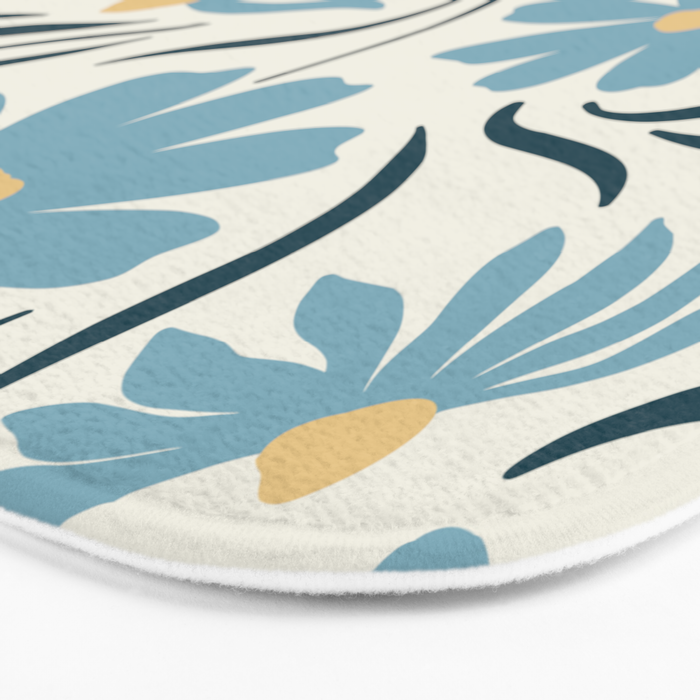 Happy Florals, Light Blue and Yellow Bath Mat Gallery Image 3