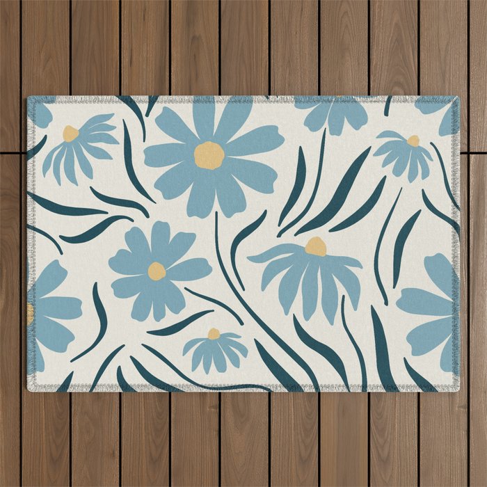 Happy Florals, Light Blue and Yellow Outdoor Rug Gallery Image 1