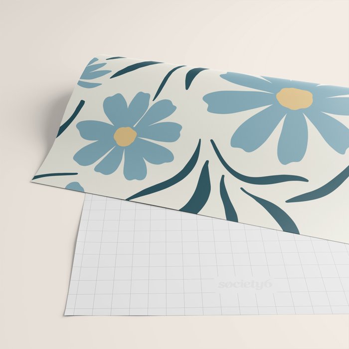 Happy Florals, Light Blue and Yellow Wrapping Paper Gallery Image 2