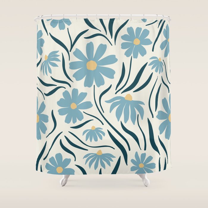 Happy Florals, Light Blue and Yellow Shower Curtain Gallery Image 1
