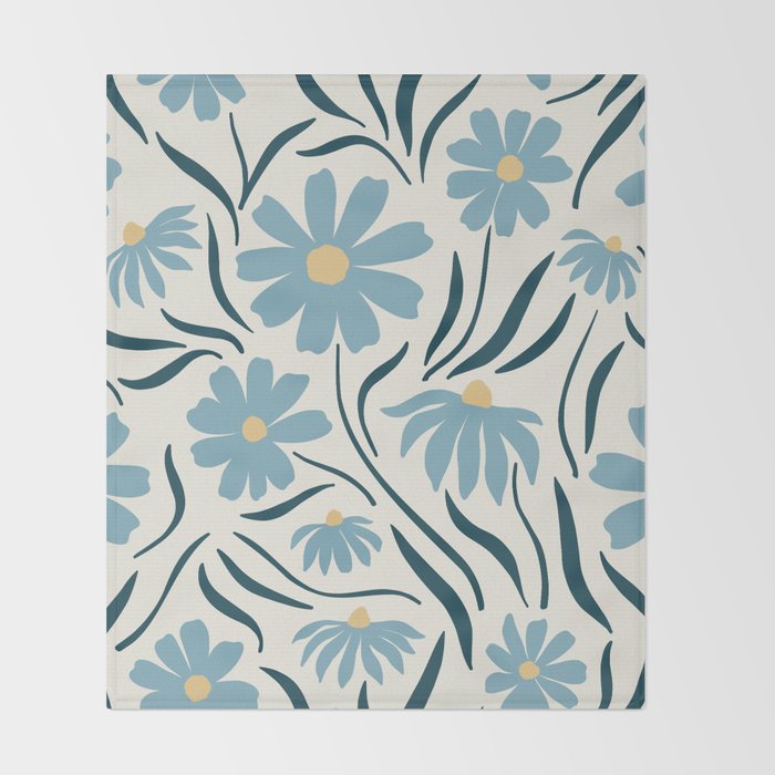 Happy Florals, Light Blue and Yellow Throw Blanket Gallery Image 2