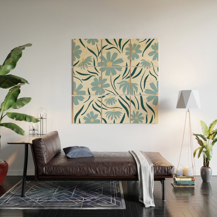 Happy Florals, Light Blue and Yellow Wood Wall Art Gallery Image 2