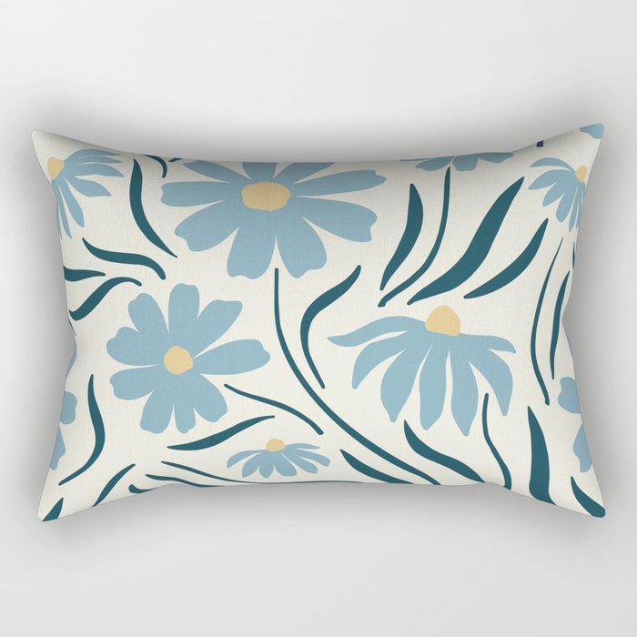 Happy Florals, Light Blue and Yellow Rectangular Pillow Gallery Image 2