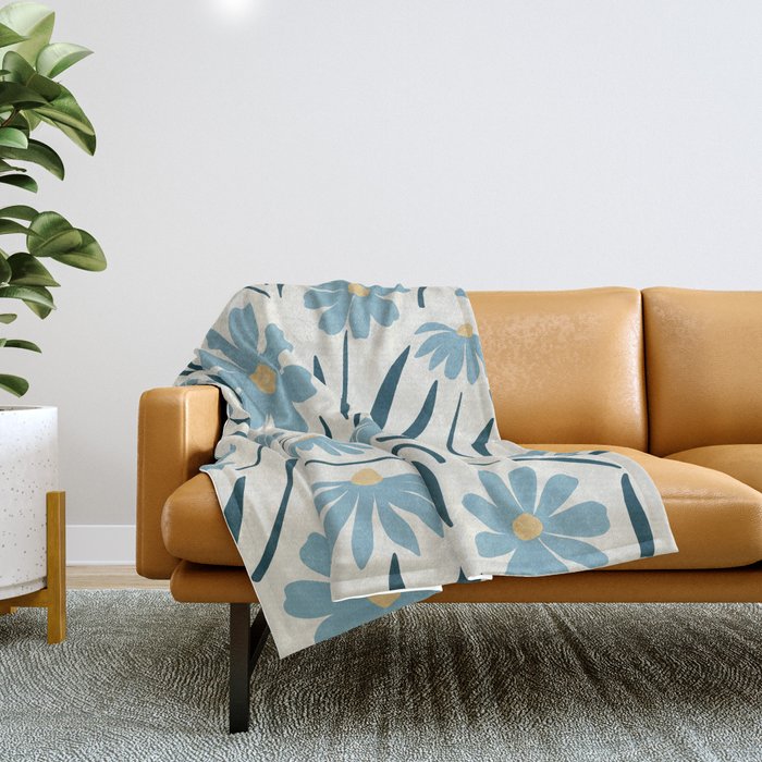 Happy Florals, Light Blue and Yellow Throw Blanket Gallery Image 1