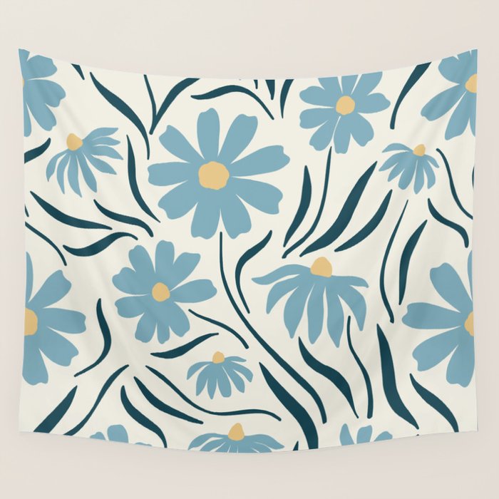 Happy Florals, Light Blue and Yellow Wall Tapestry Gallery Image 4