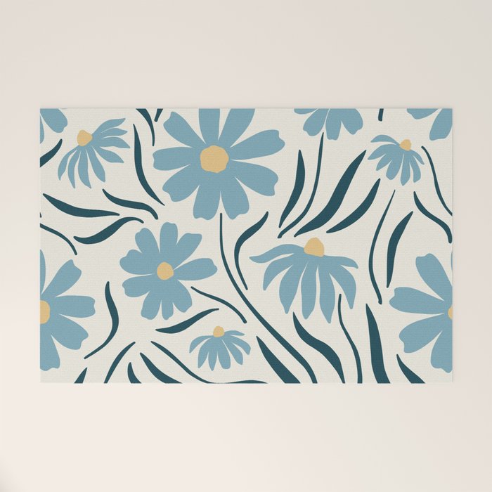 Happy Florals, Light Blue and Yellow Welcome Mat Gallery Image 1