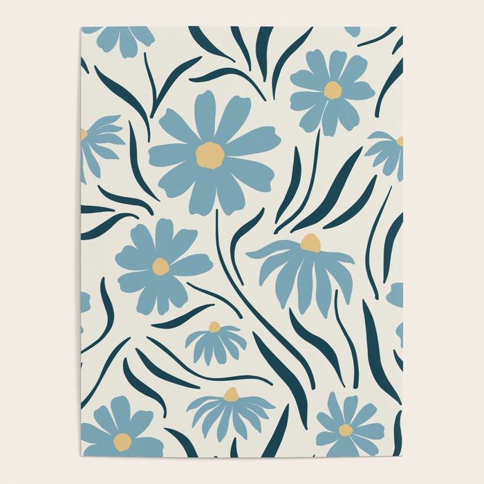 Happy Florals, Light Blue and Yellow Poster Gallery Image 4