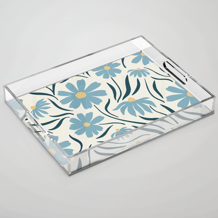 Happy Florals, Light Blue and Yellow Acrylic Tray Gallery Image 1