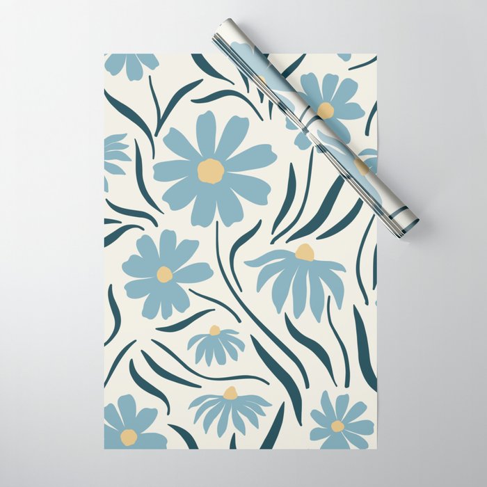 Happy Florals, Light Blue and Yellow Wrapping Paper Gallery Image 1