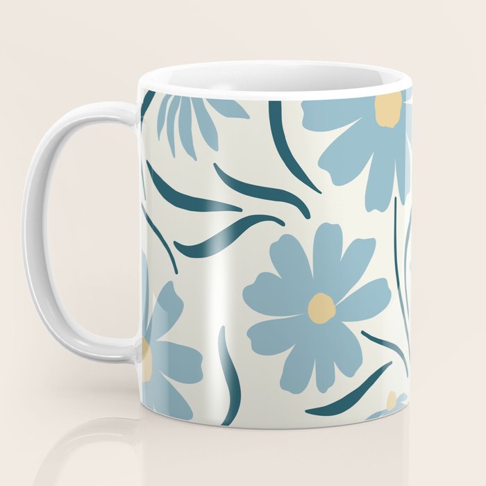 Happy Florals, Light Blue and Yellow Coffee Mug Gallery Image 3