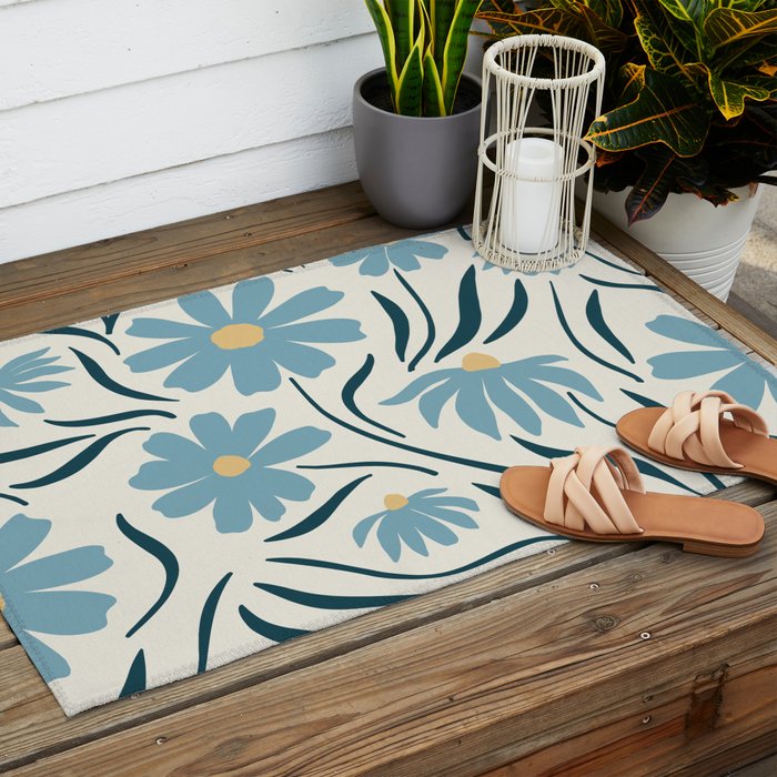 Happy Florals, Light Blue and Yellow Outdoor Rug Gallery Image 2