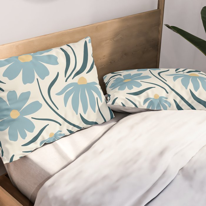 Happy Florals, Light Blue and Yellow Pillow Sham Gallery Image 2