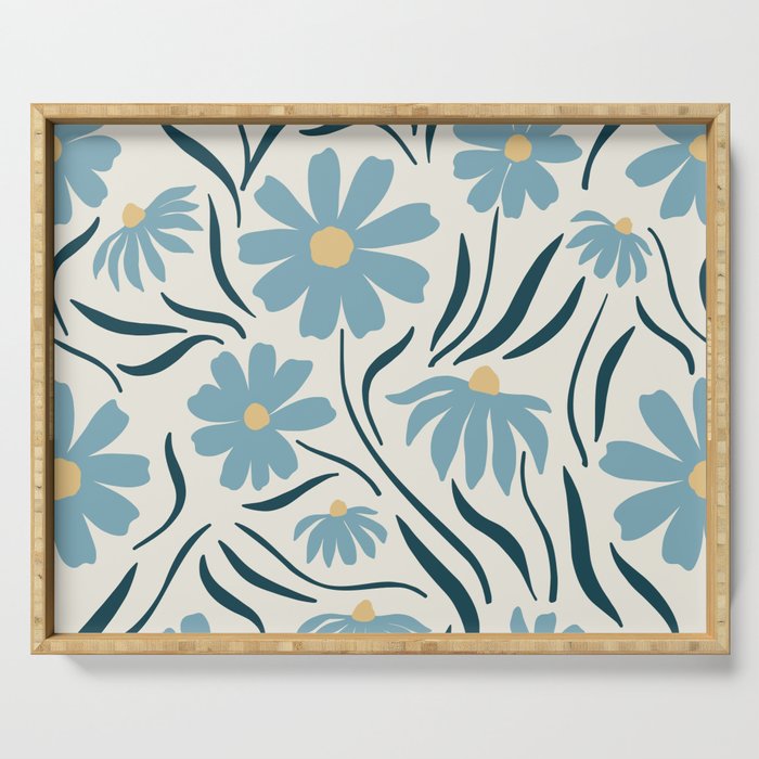 Happy Florals, Light Blue and Yellow Serving Tray Gallery Image 1