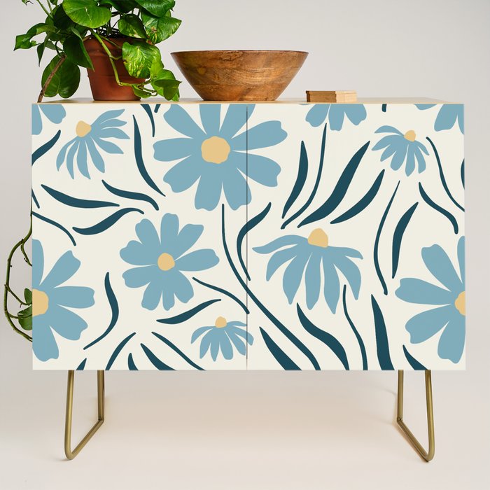 Happy Florals, Light Blue and Yellow Credenza Gallery Image 1