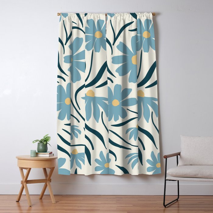 Happy Florals, Light Blue and Yellow Window Curtain Gallery Image 1