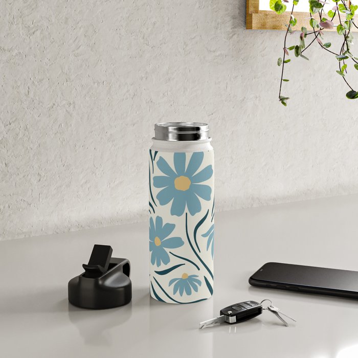 Happy Florals, Light Blue and Yellow Water Bottle Gallery Image 4