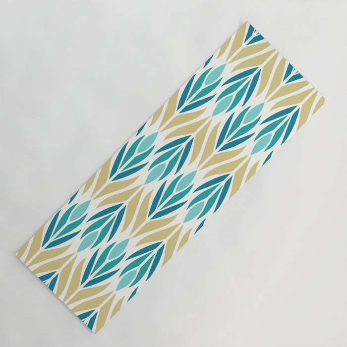 Mid Century Modern Abstract Floral Pattern in Turquoise Teal Aqua and Marigold Yoga Mat Gallery Image 1