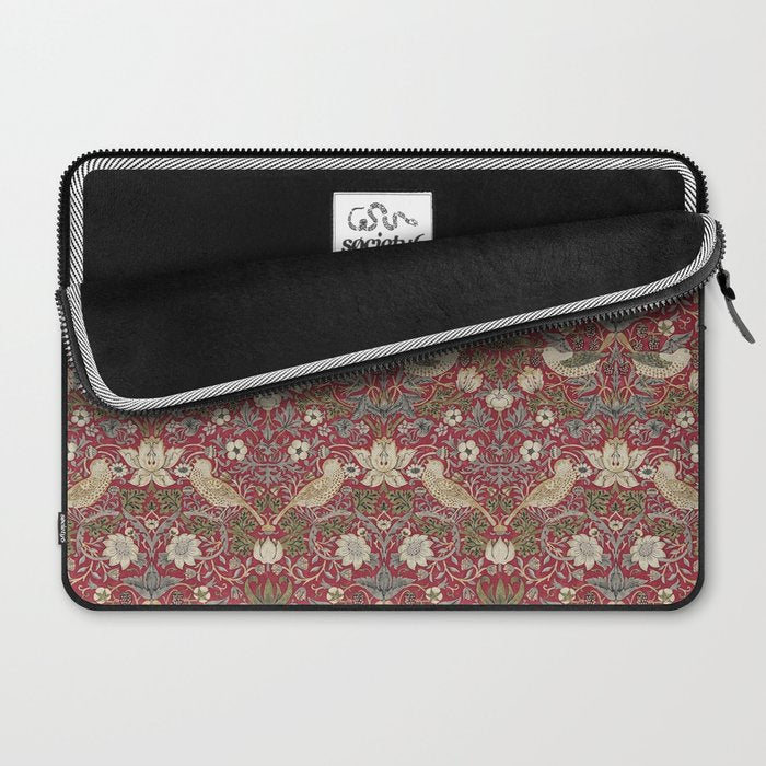 William Morris Strawberry Thief Crimson Red Laptop Sleeve Gallery Image 2